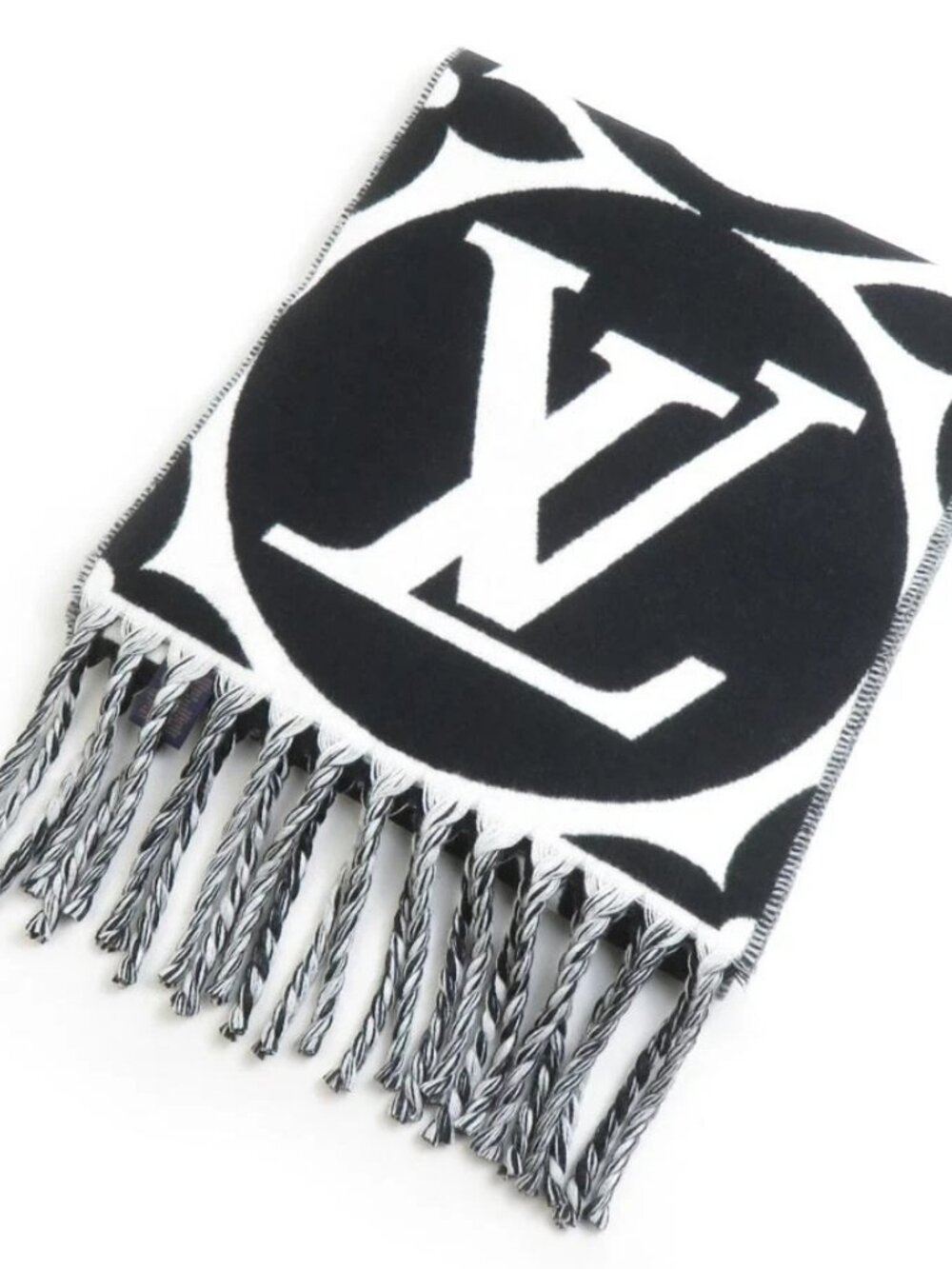 LOUIS VUITTON Muffler Scarf Black/White Wool